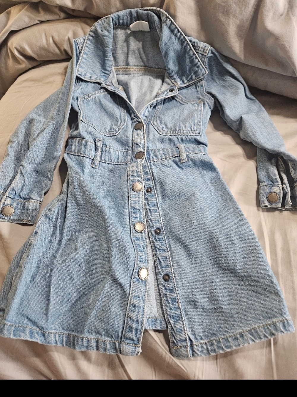 Cotton On Light Blue Denim Button-Front Kids Dress